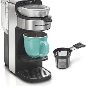 Hamilton Beach The Scoop Single Serve Coffee Maker & Fast Grounds Brewer for 8-14oz. Cups, Brews in Minutes, 40oz. Removable Reservoir, Stainless Steel (49987),Silver