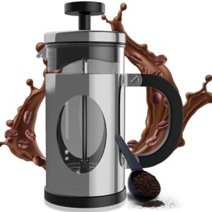 French Press Coffee Maker - French Press Stainless Steel Made of Heat Resistant Stainless Steel and Borosilicate Glass in Copper Finish, Coffee Press With Filter and Spoon, Cafetiere 350ml