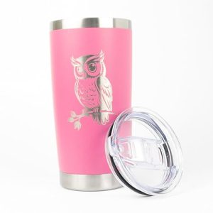Owl Travel Mug, Cute Coffee Cup, Pink Owl Gifts for Women, Travel Coffee Mug Fits in Car Cup Holder 20 0z