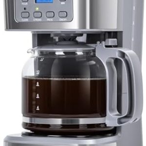 Taylor Swoden 12-Cup Programmable Coffee Maker, Regular & Strong Brew Drip Coffee Machine for Home and Office, Glass Carafe, Pause & Serve, Auto Shut Off, Gray & Stainless Steel