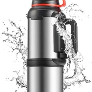 OJOJ 133oz Large Coffee Thermoses for Travel - Insulated Water Jug Classic Vacuum Bottle with Plastic Cup - Stainless Steel Water Bottle for Hiking Fishing Silver