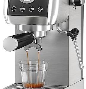 wirsh Espresso Machine, 20Bar Plastic Free Espresso Maker with Stainless Steel Tamper,Steamer,Expresso Coffee Machine for Espresso,Latte,Cappuccino,Touch Screen with Pressue Gauge(Home Barista Plus)