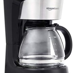 Amazon Basics 5-Cup Coffee Maker with Reusable Filter, Coffee Pot, Coffee Machine, Black and Stainless Steel