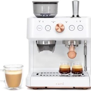 Café Bellissimo Semi Automatic Espresso Machine + Milk Frother | WiFi Connected, Smart Home Kitchen Essentials | Built-In Bean Grinder, 15-Bar Pump & 95-Ounce Water Reservoir | Matte White