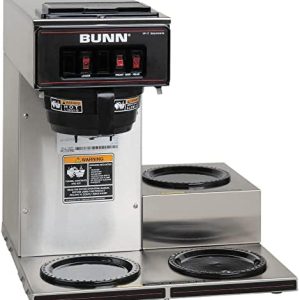 BUNN VP17-3, 12-Cup Low Profile Pourover Commercial Coffee Maker, 3 Lower Warmers, 13300.0003,Silver