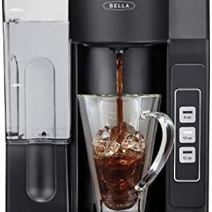 Bella Single Serve Coffee Maker, Dual Brew, K-cup Compatible - Ground Coffee Brewer with Removable Water Tank & Adjustable Drip Tray, Perfect for Travel Mug, 1200 watts, Black
