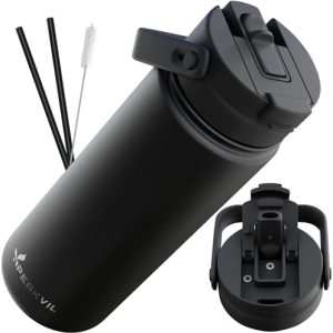 18 oz Insulated Thermos Travel Coffee Mug - Leakproof Reusable 304 Stainless Steel Tumbler Cup for Keep Hot/Ice, Coffee, Tea, Water (Black)