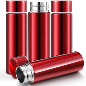 Vesici Mini Water Bottles 4.4 oz Cute Small Insulated Stainless Steel Purse Water Bottles Pocket Slim Flask Water Flask Keeps Drink Cold and Hot for Women Lunch Bag Coffee (Red,4 Pack)