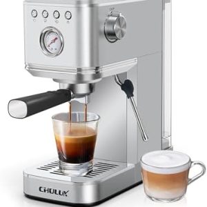 CHULUX Kompatto Espresso Machine 20 Bar with Milk Frother, Stainless Steel Automatic Espresso Coffee Machine for Home Latte & Cappuccino Maker, 40oz Removable Water Tank, 1350W