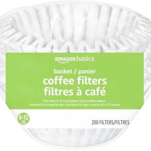 Amazon Basics Basket Coffee Filters for 8-12 Cup Coffee Makers, White, 200 Count