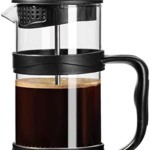 PARACITY French Press Coffee/Tea Maker, Camping Mini Coffee/Tea Press of 304 Stainless Steel Filter and Heat Resistant Glass, Cold Brew Coffee Maker 11.8OZ for Travel& Home Gift(Black)