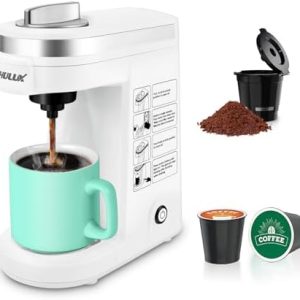 CHULUX Single Serve Coffee Maker for K-Cup and Ground Coffee, One Cup Coffee Machine with A Reusable Coffee Filter, White