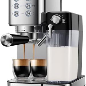 SHARDOR 20 Bar Espresso Machine with Automatic Milk Frother, Cappuccino Espresso Coffee Maker for Home, 1350W, Stainless Steel