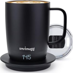 PRO Heated Coffee Mug 14 oz., 4 Hour Batter Life, Self-Heating, Adjustable Temperature Controlled, LCD Screen, One Button Temperature Adjustment, Includes Cover with Magnetic Slider (Black)