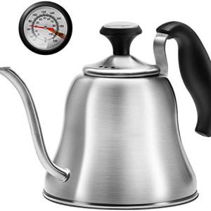 Tea Kettle with Thermometer for Stove Top Gooseneck Kettle, Pour Over Coffee Kettle, Goose Neck Tea Pot Stovetop, Hot Water Heater for Camping, Home & Kitchen, Stainless Steel - Small 28oz