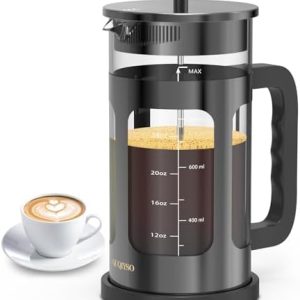 QUQIYSO French Press Coffee Maker 34oz 304 Stainless Steel French Press with 4 Filter, Heat Resistant Durable, Easy to Clean, Borosilicate Glass Coffee Press, 100% BPA Free Glass Teapot, Dark Pewter