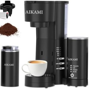 4 IN 1 Single Serve Coffee Maker with Milk Frother and Coffee Grinder, Coffee Maker for K Cup and Ground Coffee, with 30 oz Removable Water Reservoir, 6 to 14 oz. Brew Sizes, Coffee Machine for Home