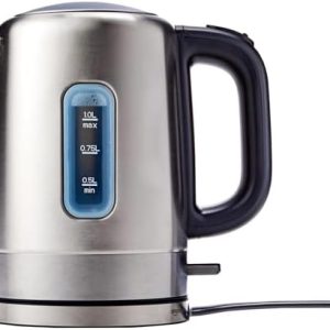 Amazon Basics Electric Kettle, Tea Kettle for Hot Water, Coffee & Tea, With Auto Shut-Off, Boil Dry Protection, Strix Thermostat, BPA-Free, 1.1 Quarts (1.0L), 1500W, Stainless Steel, Black & Silver