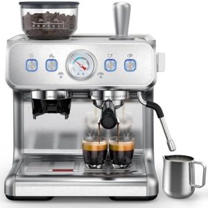 COWSAR Espresso Machine 15 Bar, Semi-Automatic Espresso Maker with Bean Grinder and Milk Frother Steam Wand, 75 Oz Removable Water Tank for Cappuccino, Latte, Stainless Steel