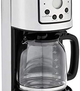 Amazon Basics Programmable Coffee Maker With Drip-Free Carafe and Reusable Filter, Timer for Automatic Brewing, Over-Heat Protection, Keep-Warm Function, Stainless Steel, 12 Cups, Black