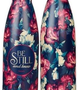 Christian Art Gifts Stainless Steel Double Wall Vacuum Insulated Water Bottle: Be Still and Know - Psalm 46:10 Inspirational Bible Verse, Vintage Creamy Maroon Floral for Hot & Cold Beverages, 17 oz.