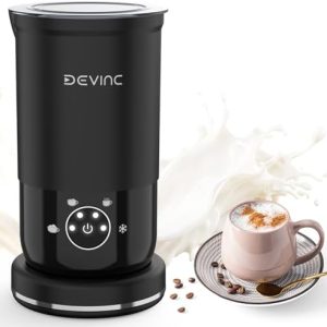 DEVINC Milk Frother, 4-in-1 Milk Frother and Steamer, Hot and Cold Foam Maker and Milk Warmer with Auto Shut-Off, Electric Frother for Coffee, Latte, Cappuccino, Matcha