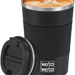 WETOWETO 12oz Stainless Steel Coffee Tumbler, Travel Coffee Mug, Insulated Coffee Mug with Lid, Spill Proof Coffee Cup, Portable Thermal Mug, Reusable Coffee Cup for Hot and Cold (Black)