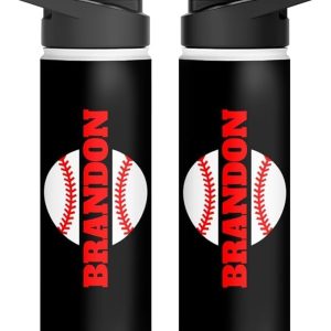 wowcugi Personalized Baseball Water Bottle for Kids Men Women Baseball Sport Insulated Stainless Steel Sports Travel Coffee Bottles 12oz 18oz 32oz Gifts for Players Fan Coach Christmas Birthday