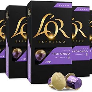 L'OR Espresso Capsules, 50 Count Profondo Lungo, Single-Serve Aluminum Coffee Capsules Compatible with the L'OR BARISTA System & *Nespresso Original Machines