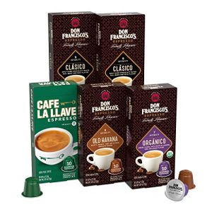 Don Francisco's and Cafe La Llave Espresso Capsule Variety Pack - 50 Recyclable Aluminum Pods Compatible with Nespresso Originalline - Premium coffee pods with 4 Flavors and Intensities