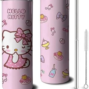 Kitty Tumbler for Adults Water Bottle Double Wall Kitty Cups for Kids 20 oz Pink Coffee Mug Kitty Stuff Cat Insulated Cup Gifts for Girl Women