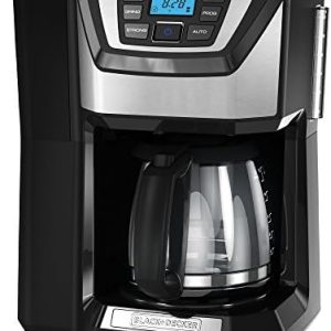 BLACK+DECKER 12-Cup Mill and Brew Coffe Maker, CM5000B, 24-Hour Programble, Built-in Grinder, Sneak-A-Cup, Permanent Washable Fitler