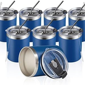 MEWAY 12oz/8Pack Coffee Mug With Lid, Insulated Stainless Steel Reusable Coffee Cup, Double Wall Durable Coffee Mug, Powder Coate,For Coffee, Beer, Home, Office(Navy,8 Pack)