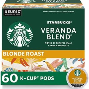 Starbucks K-Cup Coffee Pods, Starbucks Blonde Roast Coffee, Veranda Blend for Keurig Brewers, 100% Arabica, 6 boxes (60 pods total)