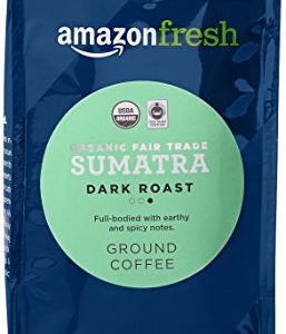 Amazon Fresh Organic Fair Trade Sumatra Ground Coffee, Dark Roast, 12 Ounce