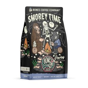 Bones Coffee Company S'morey Time Flavored Coffee Beans, Ground Coffee Medium Roast Low Acid, S'mores and Graham Crackers Flavor (12 oz)