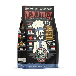 Bones Coffee Company French Toast Flavored Coffee Beans, Medium Roast Ground Coffee Low Acid, Sweet & Buttery Flavor (12 oz)