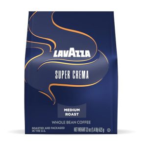 Lavazza Super Crema Whole Bean Coffee, Medium Espresso Roast, Arabica and Robusta Blend, 22 oz Bag