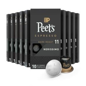 Peet's Coffee, Dark Roast Espresso Capsules, Compatible with Nespresso Original Machine - Nerissimo Intensity 11, 100 Count (10 Boxes of 10 Espresso Capsules)