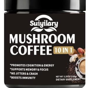 Mushroom Coffee, 10 Mushroom Extract Powder Blend Lion's Mane, Reishi, Chaga, Cordyceps, Turkey Tail, Brain Supplements with Instant Coffee for Energy, Focus, Memory and Immunity 150g