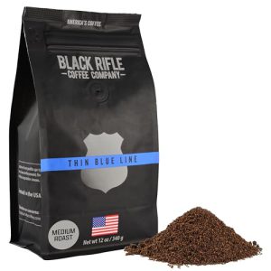 Black Rifle Coffee Company Thin Blue Line, 18oz Bag, Ground Coffee Medium Roast - Roasted Blend Made from Arabica Beans - Colombian & Brazilian Beans - Veteran Founded & American Made