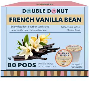 French Vanilla Coffee Medium Roast Flavored Coffee Pods for Keurig K Cups Makers from Double Donut, 80 Count (Pack of 1)