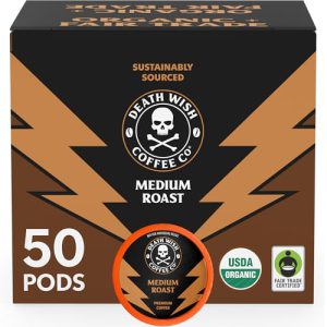Death Wish Coffee, Medium Roast Single Serve Pods - USDA Organic Coffee (50 Count)