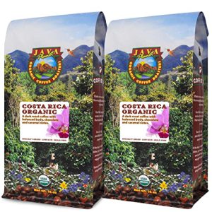 Low Acid Organic Coffee – Whole Bean, Mold-Free & Stomach Friendly by Java Planet, Costa Rican Single Origin Coffee, Dark Roast, Smooth Full Flavored, 2x1LB Bag