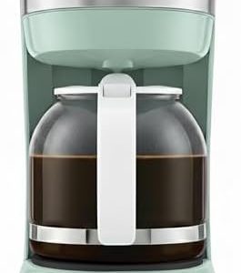OVENTE 12-Cup Drip Coffee Maker with Borosilicate Glass Carafe, One-Touch Operation Machine, Anti-Drip System, Reusable Filter and Clear View Water Gauge, Ideal for Home or Office, Light Teal CM412LBL