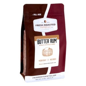 Fresh Roasted Coffee, Butter Rum Flavored Coffee, 12 oz, Medium Roast, Kosher, Ground