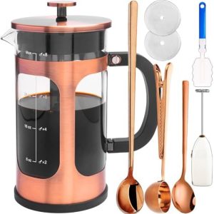 French Press Coffee Maker 8 cups 34 oz 304 Stainless Steel Coffee Press with 4 Filter Screens, Easy Clean Heat Resistant Borosilicate Glass - Free 100% BPA